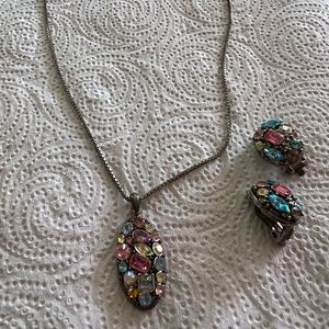 Crystal necklace and earrings set, sterling silver